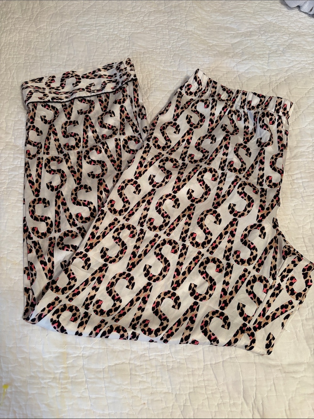 Victoria's Secret Cream Chain & Pink Leopard Print Joggers